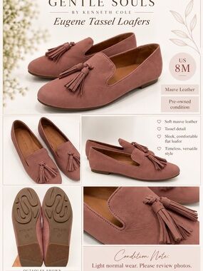 Gentle Souls Eugene Mauve Leather Tassel Loafers Flats Women’s US 8